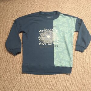 Anthropologie Sun Keep Sweatshirt Daydream Womens XS Teal Sunflower Art Boho